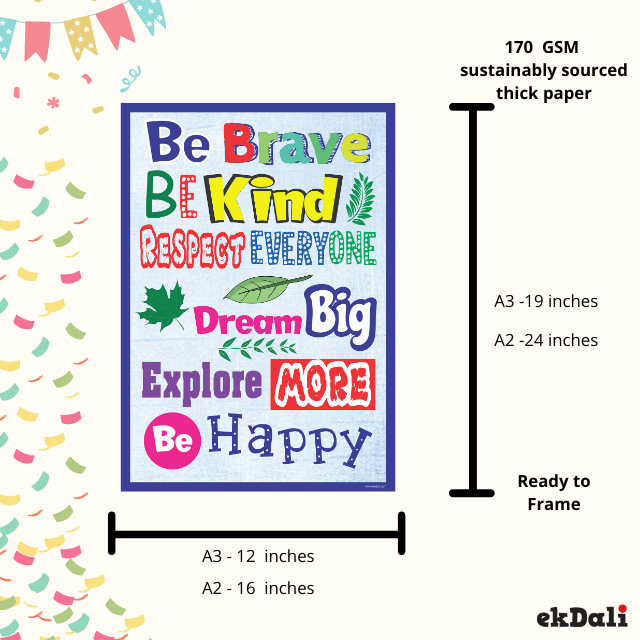 Bright Colored Motivational Poster , Six rules of life for kids to be happy